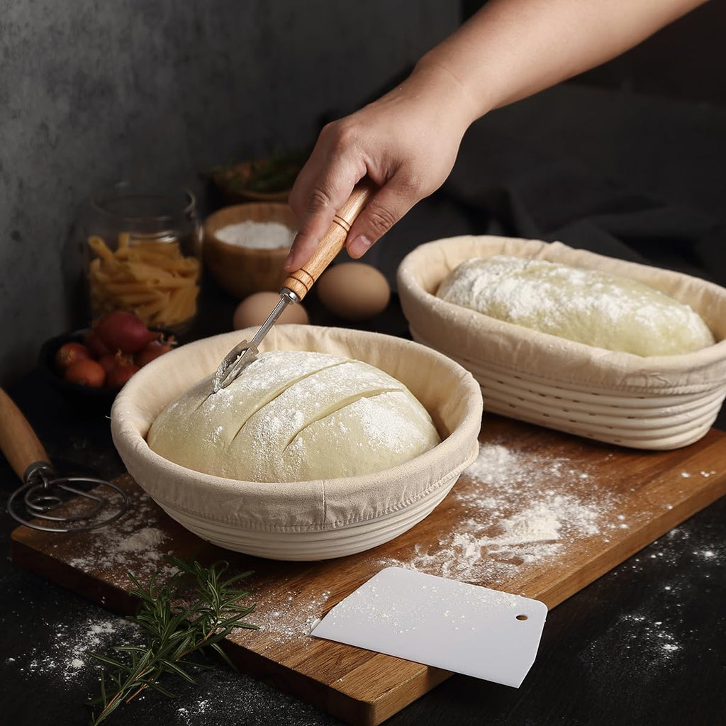 Saint Germain Bakery Premium Round Bread Banneton Basket with Liner - Perfect Brotform Proofing Basket for Making Beautiful Bread - (9 in. Round/10 in. Oval)
