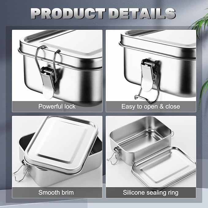 Umigy 4 Pcs Stainless Steel Food Containers Metal Bento,1000ml