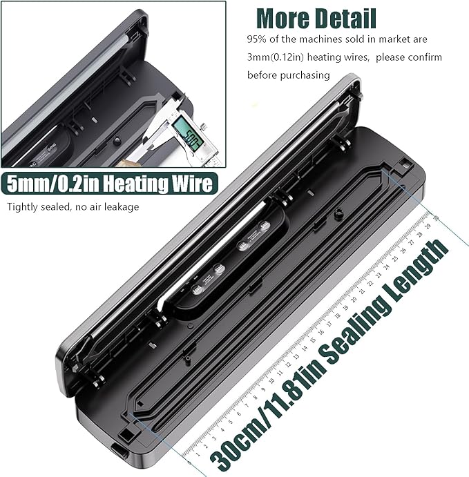 Compact Food Saver Vacuum Sealer Machine 100 Times Consecutive Works | 5mm Sealing Wire | 5 Food Modes | Portable Dry&Moist Multi-Functional Storage with 10 Vacuum Seal Bags