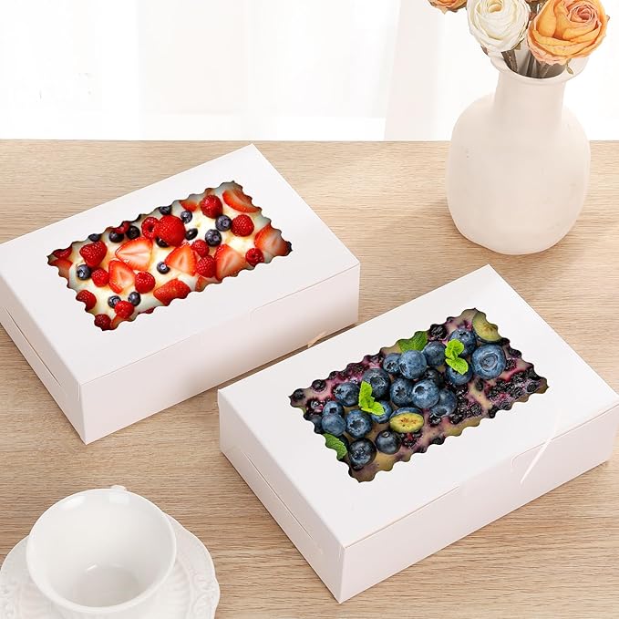 PFAMKEER 36 pcs Cookie Boxes,9x6x2.5 Inch Large Bakery Boxes with Window for Pies Chocolate Strawberries Muffins Donuts Pastry Dessert Christmas (White, 9 * 6 * 2.5inch/36pcs)