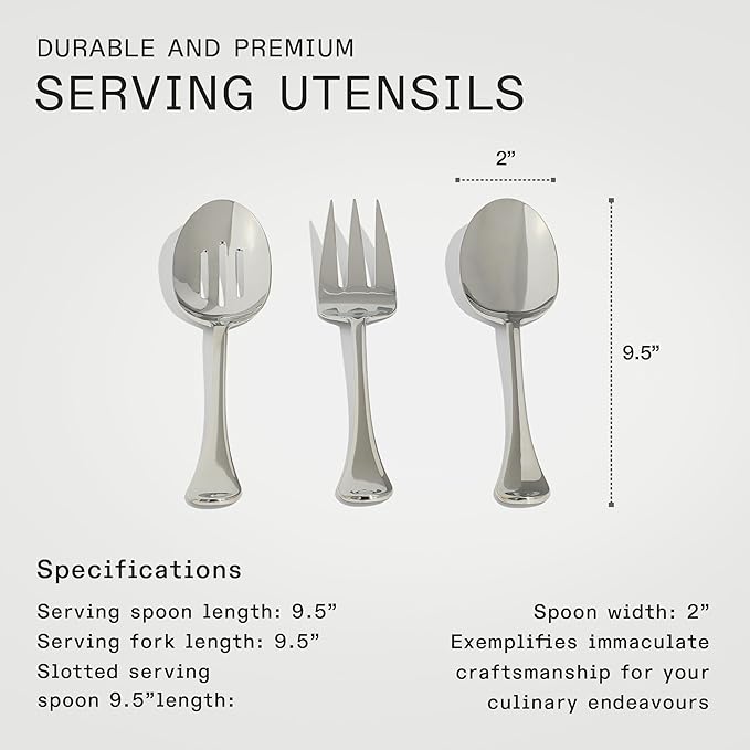 Made In Cookware - Stainless Steel Serving Utensil Set - Fork, Spoon, Slotted Spoon - Dishwasher Safe