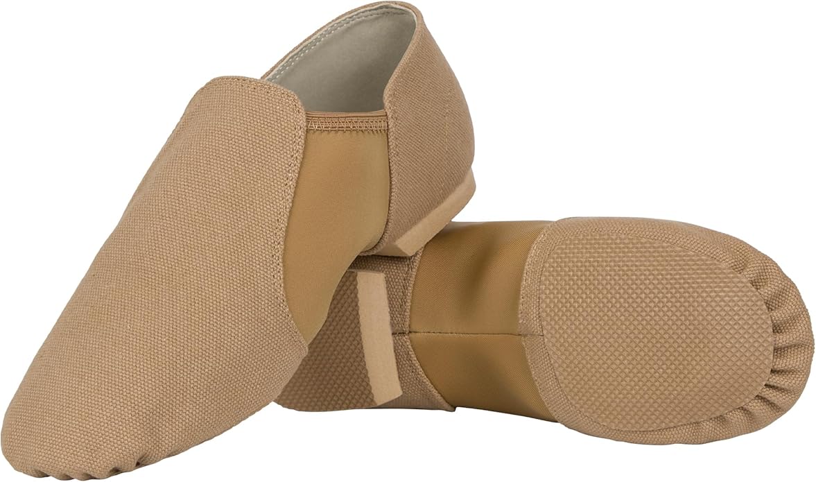 Linodes Unisex 09 Canvas Upper Slip-on Jazz Shoe for Women and Men's Dance Shoes-Brown 6M