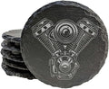 Rustic V-Twin Engine Slate Coasters Set of 6 – Round – Handmade USA