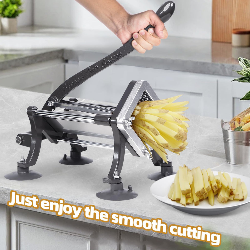 French Fry Cutter Commercial Potato Slicer with Suction Feet Complete Set, Includes 1/4", 3/8",1/2", Gray