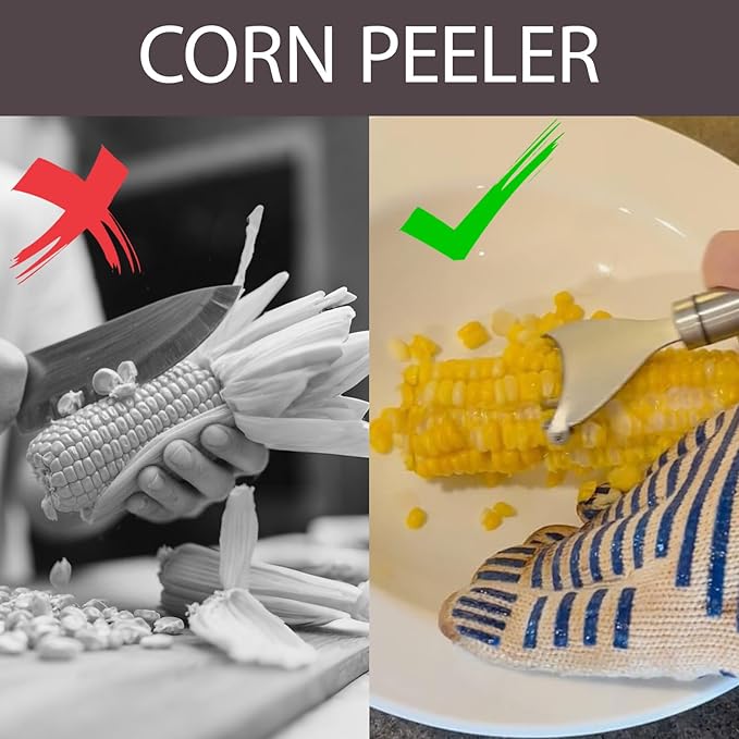 2 Pack Stainless Steel Corn Peeler & Corn Stripper Tool Set – Corn on the Cob Stripper Tool, Corn Cob Stripper Tool for Raw & Cooked Corn, Ergonomic Handle, Easy to Clean