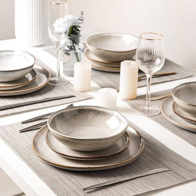 AmorArc Ceramic Dinnerware Sets for 6, 18Pcs Plates and Bowls Sets Dishes