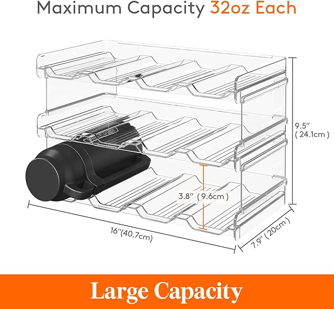 Lifewit Stackable Bottle Storage Organizer, Clear Freestanding Wine Holder for Cabinet, Large Slot Water Bottle Tumbler Organizer for Pantry, Plastic Wine Rack for Fridge Cellar, 3Tier Hold 12, 2Pack