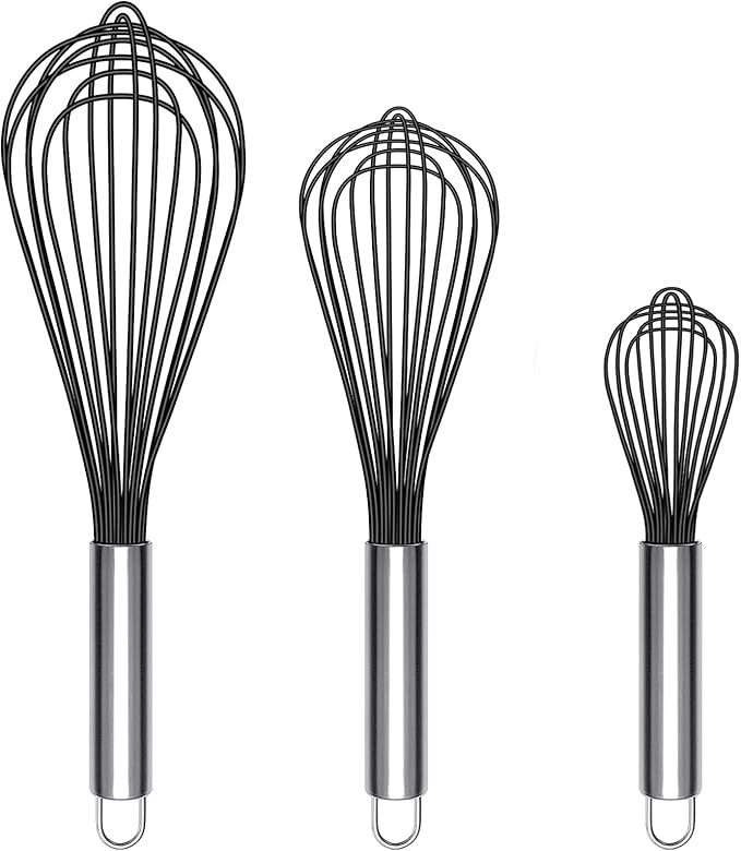 TEEVEA Silicone Whisk Set, Stainless Steel Handle, Heat Resistant Nonstick