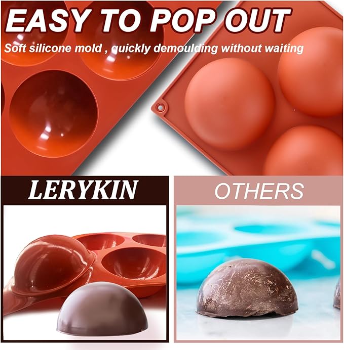 Lerykin 3 Pack Extra Large 5-Cavity Semi Sphere Silicone Molds, Half Sphere Baking Mold Non-Stick for Making Big Size Hot Chocolate Bomb, Jelly, Cake, Dome Mousse