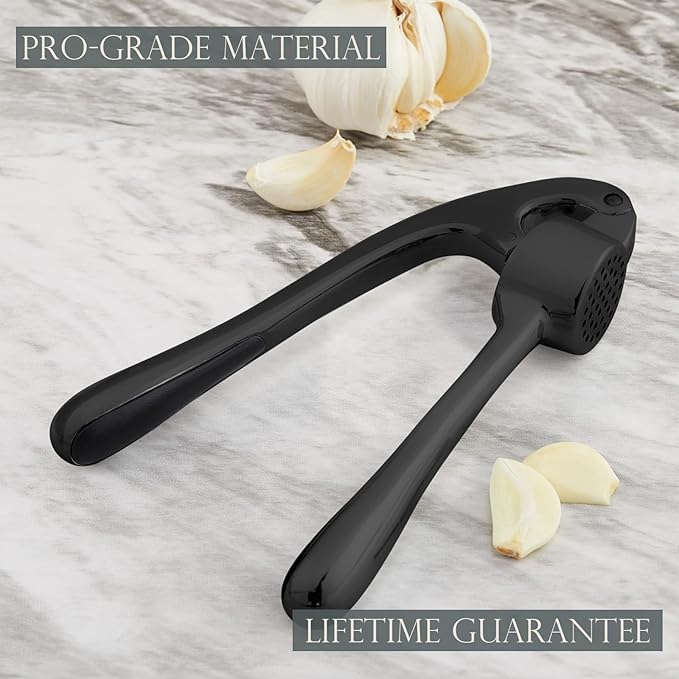 Premium Garlic Press, Professional Garlic Mincer, Easy to Squeeze and Clean, Rust Proof, Efficient Ginger Crusher - Black