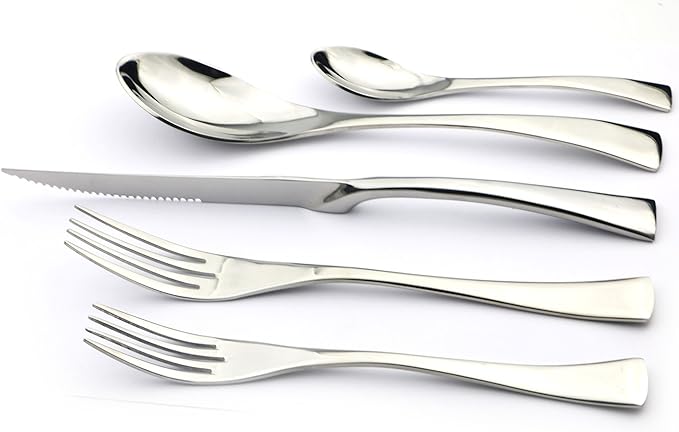 JANKNG 20-Piece 18/10 Stainless Steel Serrated Steak Knife Flatware Set, Service for 4