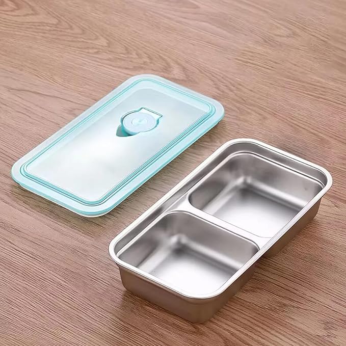 herrydale Stainless Steel Lunch Box for Kids – 2 Compartment Leakproof Snack Container with Lids, Reusable Bento Food Storage for School, Travel & Meal Prep (4-Pack)