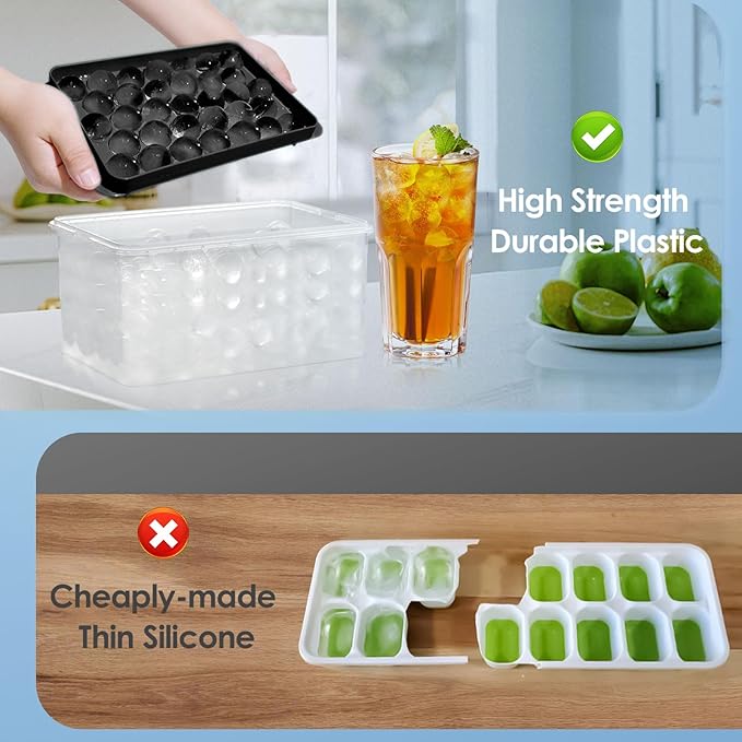WIBIMEN Ice Cube Tray with Lid and Bin, 1" Round Ice Trays for Freezer