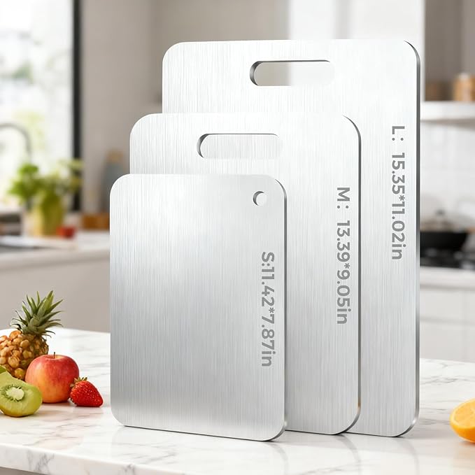 Katori Titanium Cutting Board, 100% Pure Titanium Cutting Boards for Kitchen, Double-side Available Cutting Board for Vegetables, Meat, Fruits, Easy to Store and Clean (S)
