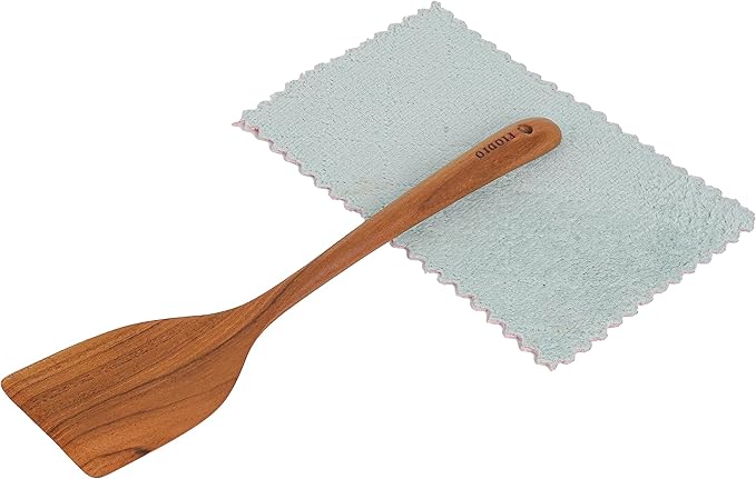 Fiodio Home Teak Wooden Spatula for Cooking – Handcrafted Non-Stick Kitchen Utensil with Comfort Grip & Microfiber Cloth