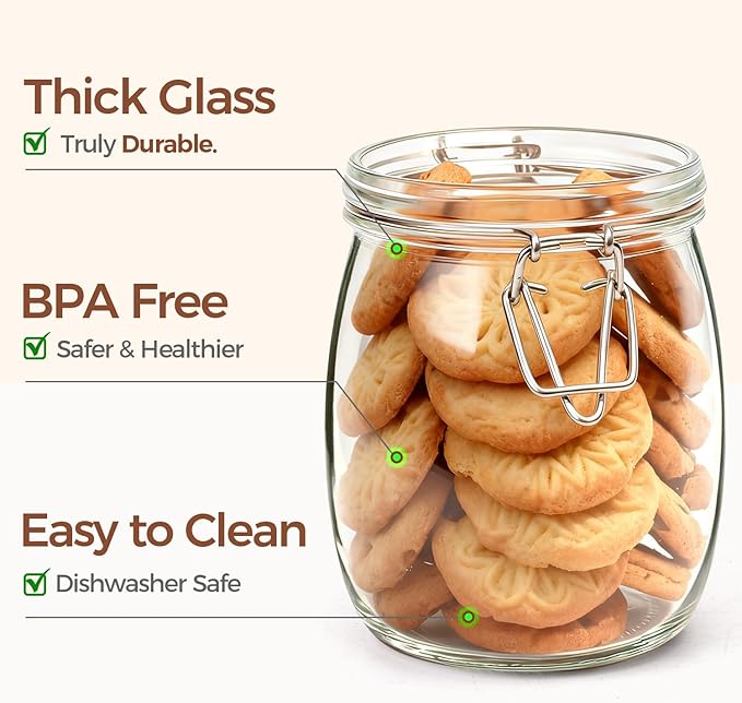 ComSaf Round Glass Jars with Airtight Lids 25 oz 6 Pack Pickling