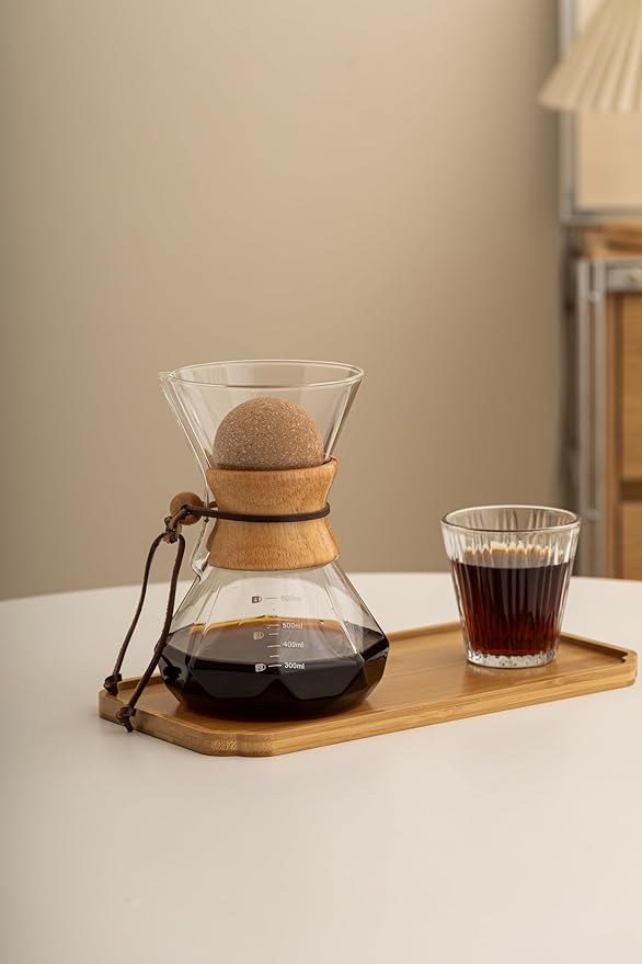 HYAXGM Pour Over Coffee Maker With Wood Sleeve，20oz/600mlPour Over Coffee Dripper,Pour Over Coffee Maker Set With Cork Stopper (20oz/600ml)