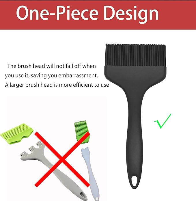Minchsrin 2 Pcs Of Silicone Basting Brushes Heat Resistant Pastry Brush Oil brush BBQ Grill Brush Set One-Piece Design, Suitable For Barbecue Oven Teppanyaki Kitchen Cooking Easy Clean Black