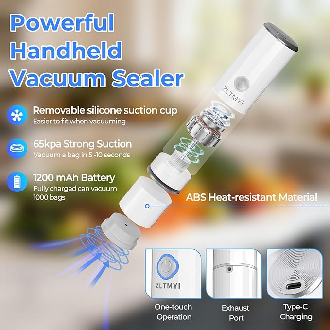 ZLTMYI Handheld Vacuum Sealer for Food with 20 Reusable Vacuum Bags