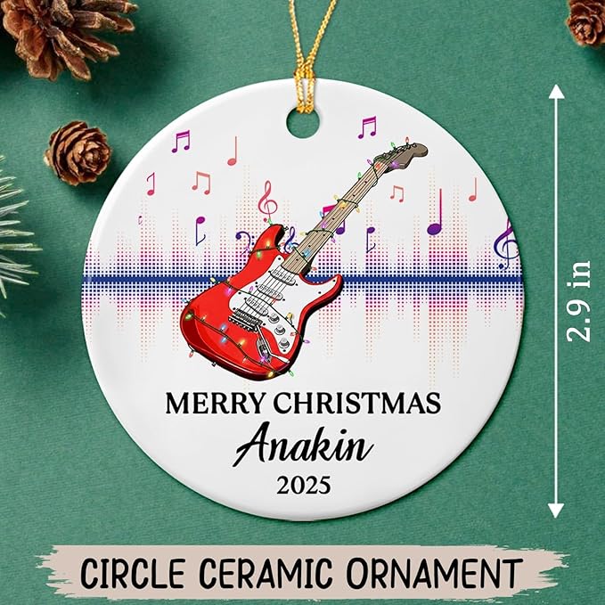 Customized Year Text Name Guitar Bass Player Ornament Gift for Daughter Son Husband Wife Dad Mom, Personalized Guitar Bass Instrument Christmas Ornament 2026, Guitarist Appreciation Ceramic Ornaments