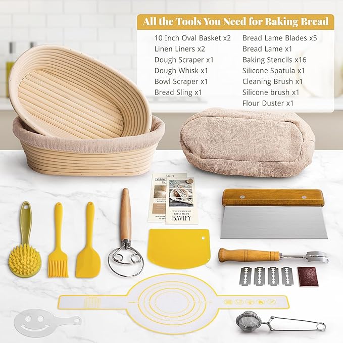 BAVIFY Sourdough Starter Kit, Banneton Bread Proofing Baskets Set