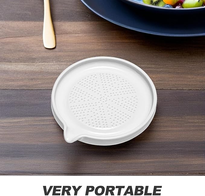 CALLARON Ceramic Grater Plate for Ginger Garlic Fruit and Baby Food Manual Grinding Tool for Kitchen Use 4.72 X 4.25 X 0.78 in Easy to Clean Groove Tray Design