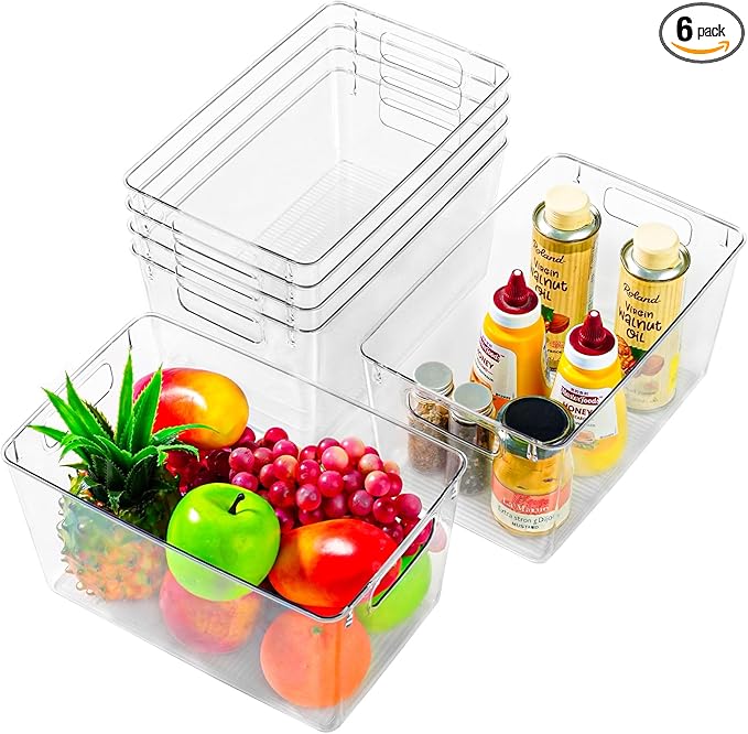 Freebat 6 Pack Pantry Organization and Storage,Clear Plastic Storage Bins