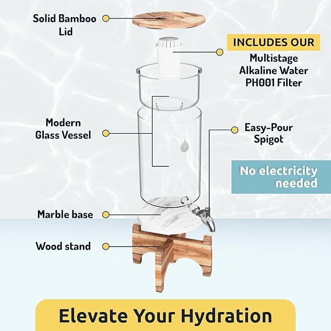 Invigorated Water pH Recharge Glass Alkaline Water Filter Dispenser System