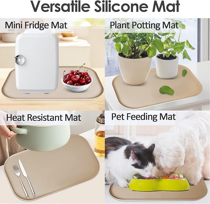 Silicone Coffee Maker Mat with Lip for Countertops, 17.4'' x 10.6'', Khaki