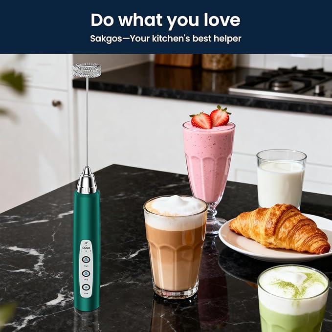 Milk Frother Wand Rechargeable Handheld Electric Whisk 3 Speed Adjustable