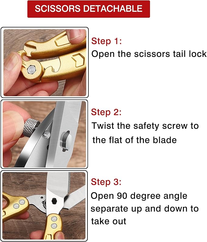 SLEMOON Heavy Duty Kitchen Shears,Poultry Shears with Safety Lock,Gold