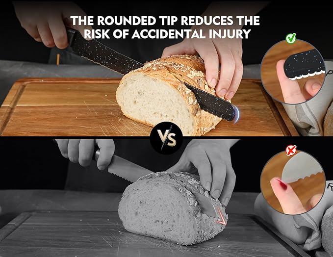 CoquusAid Upgrade Bread Knife for Homemade Bread, World‘s 1st Double Serrated Knife for Crusty Sourdough, 11.6 Inch Stainless Steel Bread Slicer, Professional Sourdough Cutter, Ideal Gift, Black