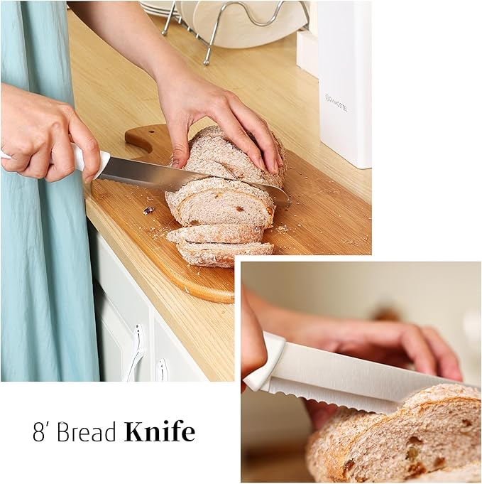 Diamosteel White Knife Set with Wooden Block, 7-Piece Knife Block Set