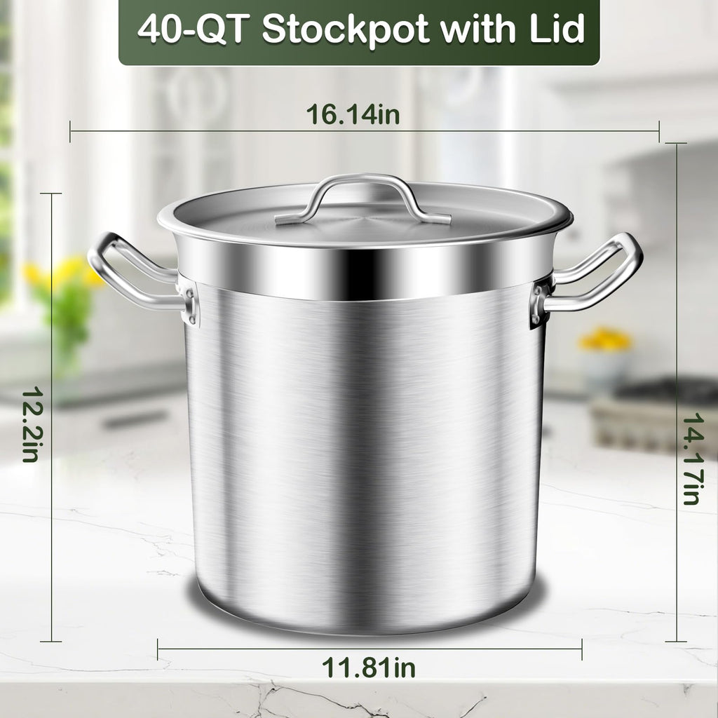 Stainless Steel Stockpot with Lid, 20QT Large Stock PotHeavy Duty Tri-Ply Bottom Commercial Grade Stock Pot & Stockpots for Boiling Cooking Soup Stew Canning Cooking Pots,Big Stockpot, Deep Cookware