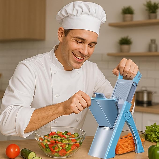 Upgrade Safe Mandoline Slicer for Kitchen, 5-in-1 Vegetable Chopper & Potato Slicer with Thickness Adjuster, French Fry Cutter & Veggie Dicer, Faster Meal Prep, Adjustable Slicer for Kitchen