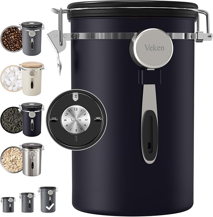 Veken Coffee Canister,39OZ, 2.2lbs,Large Airtight Stainless Steel Container