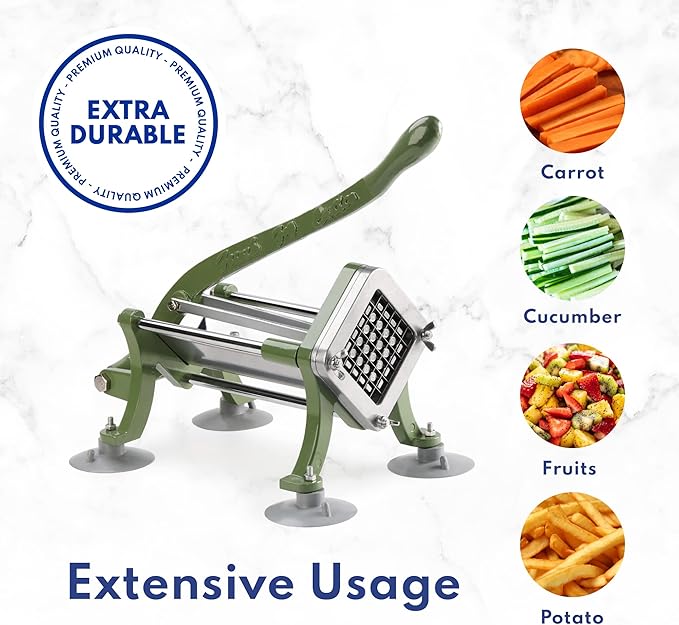 New Star Foodservice Commercial Grade French Fry Cutter with Complete Combo Sets, Die Cast Iron and 18/8 Stainless Steel, 1/4-Inch, 3/8-Inch, 1/2-Inch, 6-Wedge, and 8-Wedge Replacement Blades