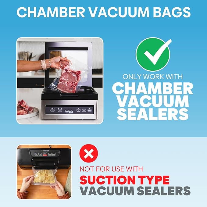 Cloudslucky Chamber Vacuum Sealer Bags,8"x12" 200 Pcs Pre-cut Chamber Machine Pouches,Heavy Duty Chamber Vacuum Bags for Commercial Sealer,Food Storage,Meal Prep,Sous Vide,Meat Cheese Goods, BPA Free