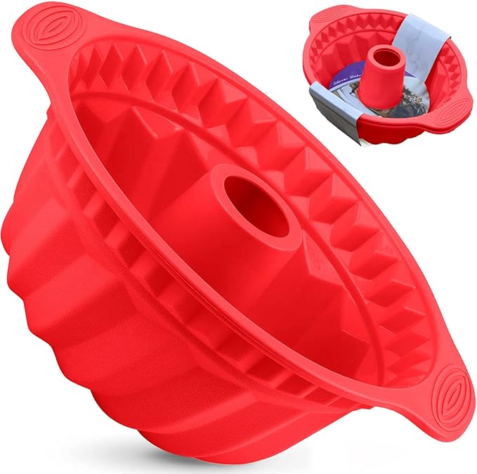 Kenond 2 Pack 9.5 Inch Silicone Fluted Cake Pan, With Sturdy Handle