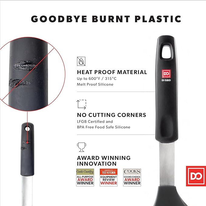 DI ORO Silicone Turner Spatula Set - 600F Heat Resistant, 3-Pc