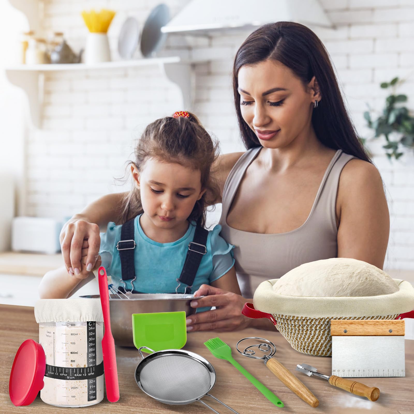 HASHMUST 33 Pcs Sourdough Starter Kit, Sourdough Bread Baking Supplies, 9'' Round & 10" Oval Cotton Rope Banneton Bread Proofing Basket Kit, Beginner Friendly Bread Making Tools with Starter Jar