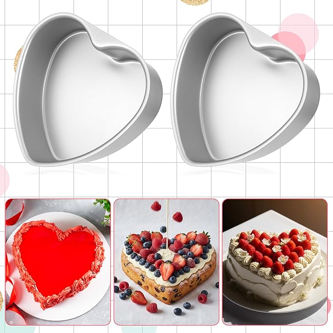 Qulkws 3 PCS 8 Inch Aluminum Heart Cake Molds, Heart Shaped Cake Pans