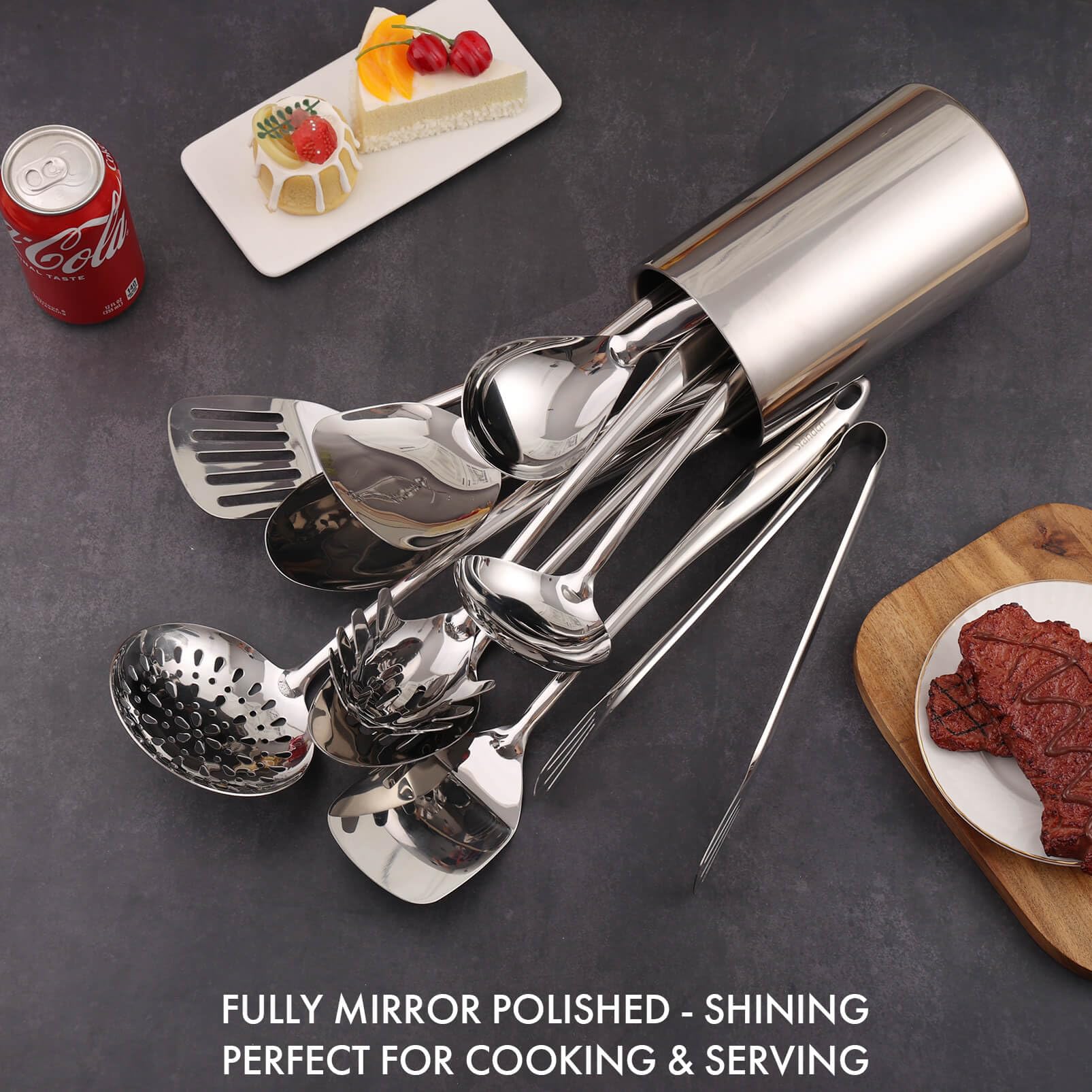 18/10 Stainless Steel Kitchen Utensils Set with Holder for Countertop