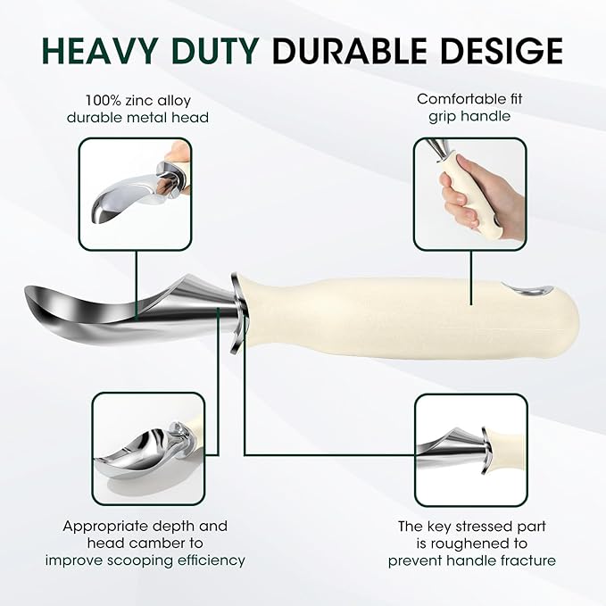 Beneno Premium Heavy Duty Ice Cream Scoop with Ergonomic Grip Handle, Cream
