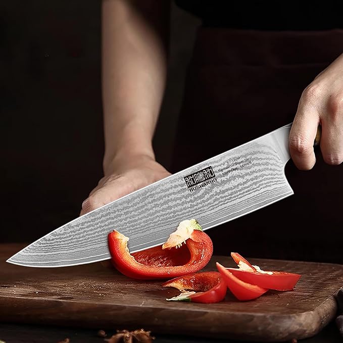 HOSHANHO Damascus Knife Block Set 7PCS, Sharp Kitchen Knives with Sharpener