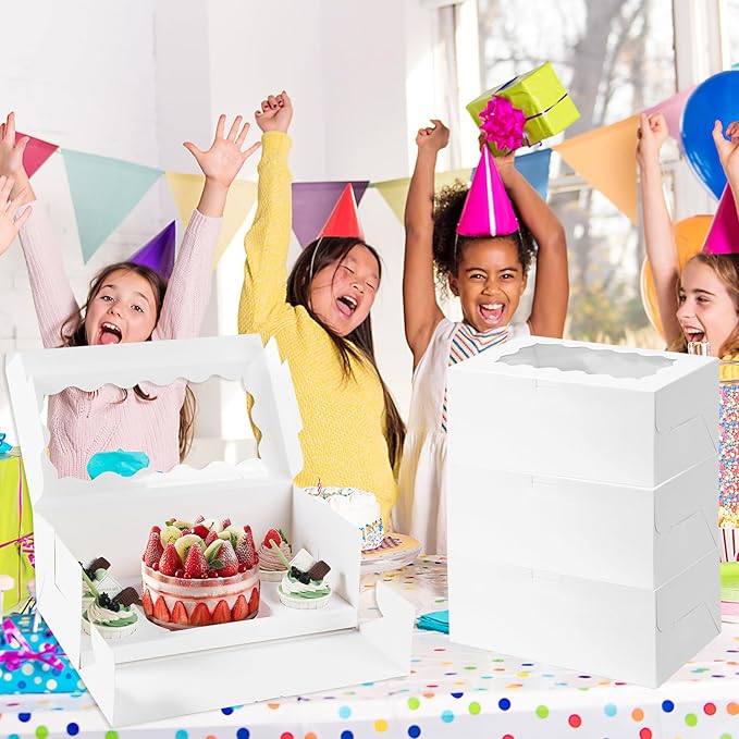 PFAMKEER Bento Cake Box With Cupcakes, Clear Window 5 Holes Bento Combination,6 Sets: Cookie Boxes Fit 4 Regular Cupcake and Mini Cakes, Christmas Wedding Birthday Party (White/clear, 1+4/6pcs)