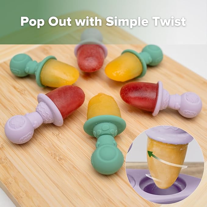 Haakaa Silicone Toddler Popsicle Mold, 3-Cavity Mini Baby Popsicle Molds with Easy-Grip Handles & Choke-Guard Design, Breastmilk Popsicle Molds for Teething Relief & Self-Feeding,6 Month+