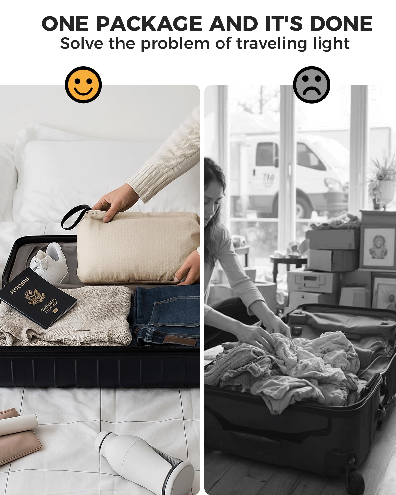 Compression Travel Laundry Bag for Dirty Clothes, Pump-Free Laundry Bag for Suitcase & Dorm, Waterproof Wet Dry Clothes Organizer, Large Capacity Space Saving Travel Bag (1 Pcs)(Gray, L)