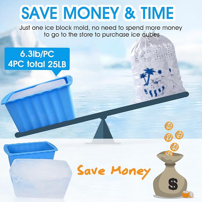 4PC Extra Large Ice Cube Molds, Giant Ice Block Molds, Silicone Ice Maker