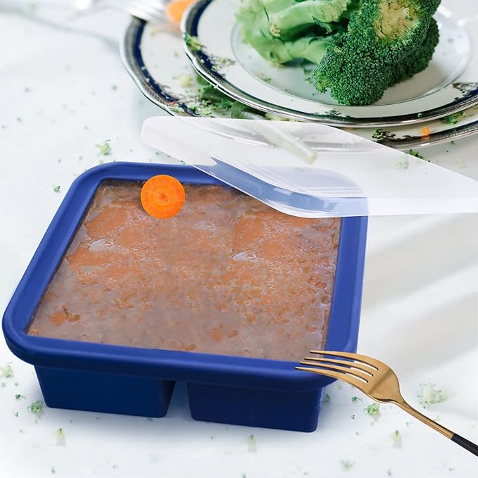 Kinggrand Kitchen 4 Cup Silicone Freezer Tray with Lid 1 Pack Silicone Soup Freezer Molds Easy Release Molds for Food Storage & Freeze Soup, Broth, Stew or Sauce